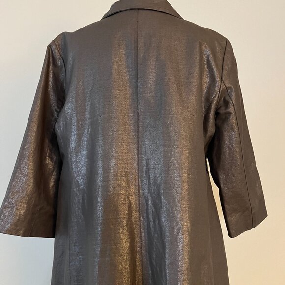 Elie Tahari Amy Metallic Coat - Linen and Cotton Snap Front in Size 10 - Picture 14 of 15